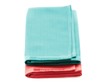 set of green and red tupperware microfiber window towels