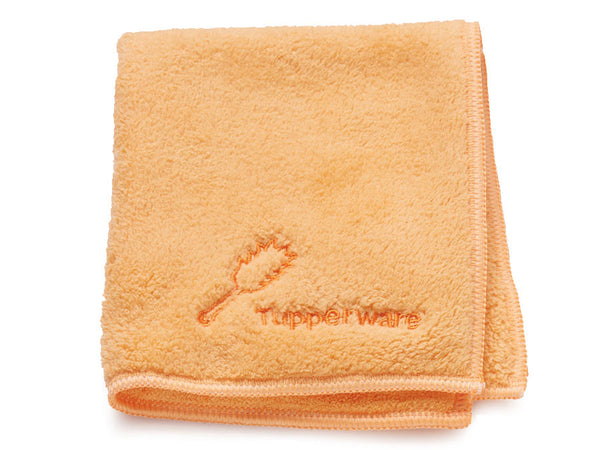 folded orange tupperware microfiber dust towel