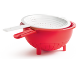 tupperware double colander with red base and white strainer