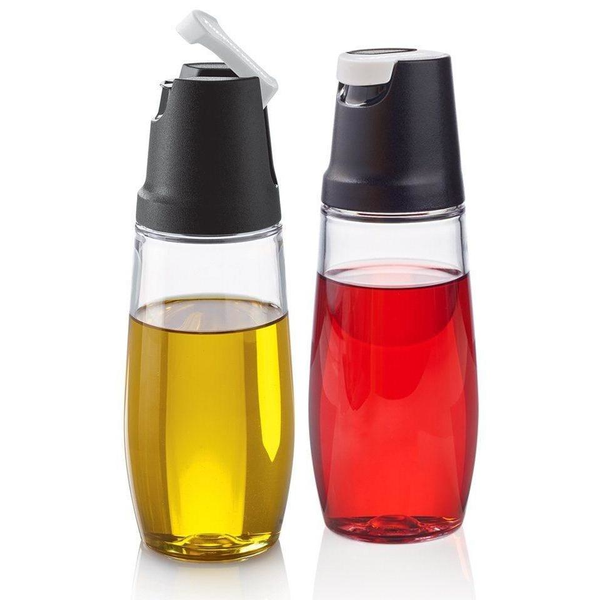 tupperware tilt n serve dispensers set of two filled with oil and vinegar