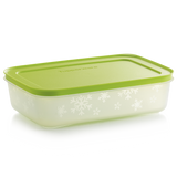 Tupperware Freezer mates Plus medium shallow with green top and snowflakes on outside of container